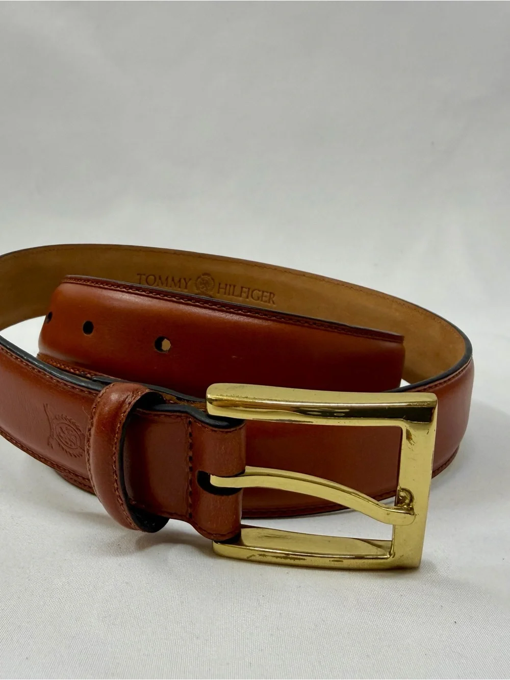 Tommy Hilfiger Brown Leather Belt Size 38/95 Gold Buckle